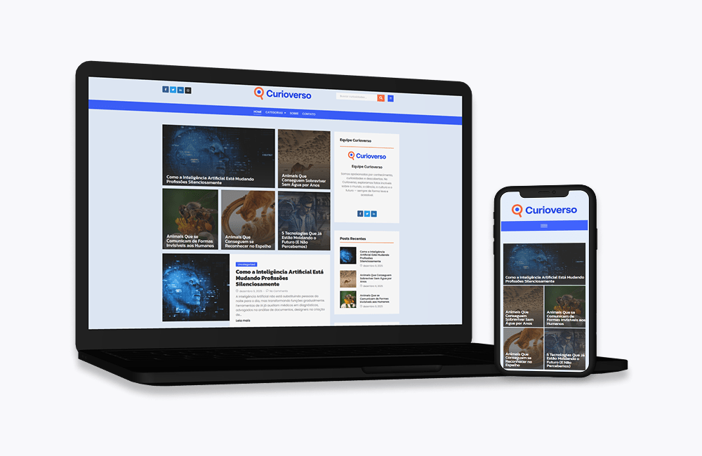 blog de curiosidades Curioverso em WordPress com versão desktop e mobile responsiva