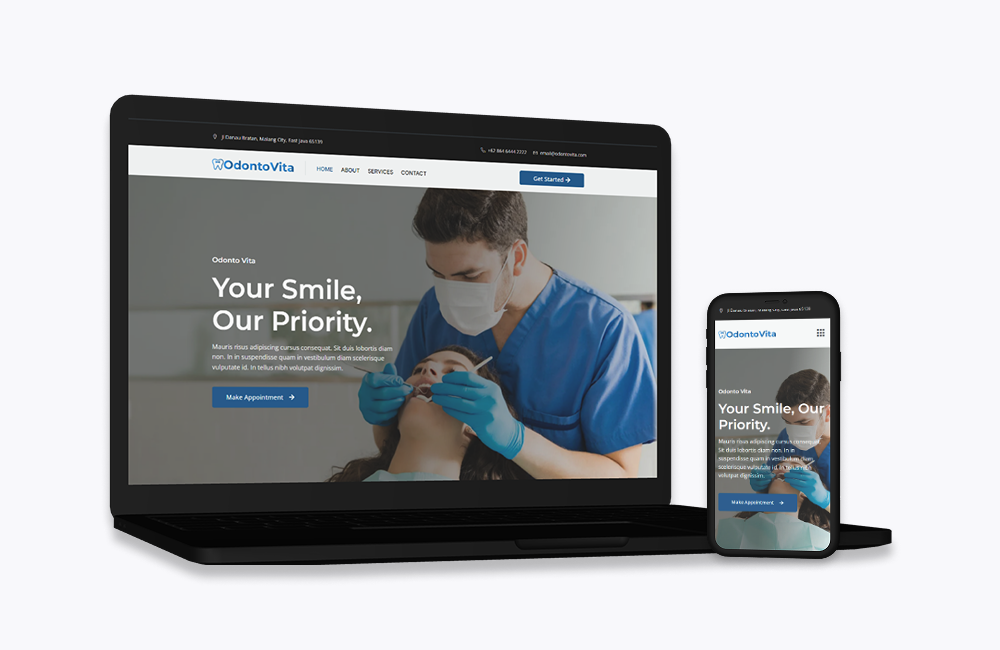 Landing page para clinica de odontologia em WordPress com versão desktop e mobile responsiva