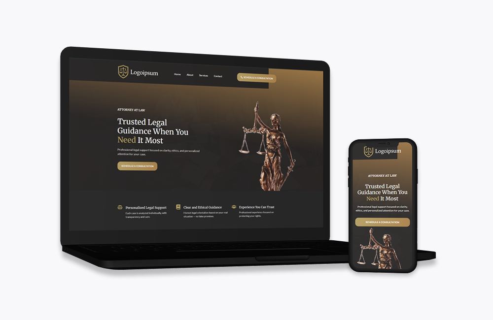 Landing page para advogados em WordPress com versão desktop e mobile responsiva
